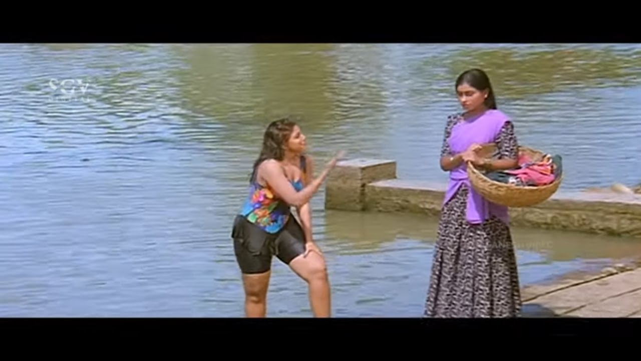 Village Men Shockingly Watching Ravali Bathing at River | Veeranna Kannada Movie Clip | Jaggesh
