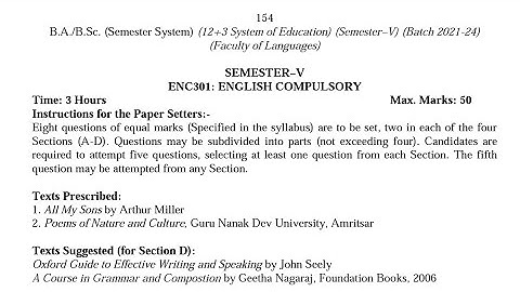 BA / Bsc 5th Semester English Compulsory Syllabus GNDU University || Ba 5th Sem English Syllabus