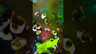 Colorful powder sprinkled at Holi festival celebration in India