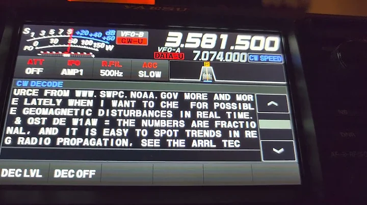 W1AW CW Morse code bulletin decode 3581.5 kHz Shortwave on Yaesu FTdx10 transceiver