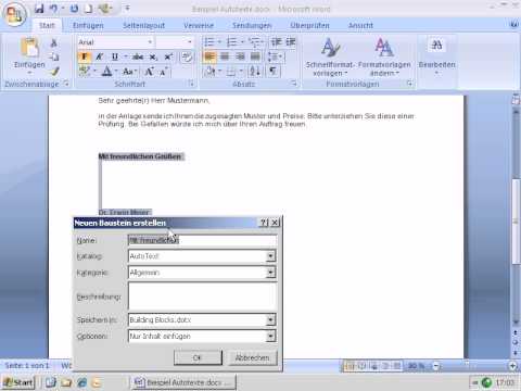 Tutorial Word 2007 / 2010: Autotexte erstellen & verwenden