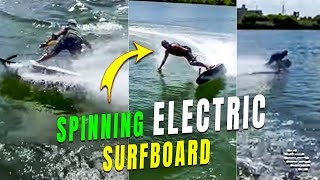 Guy Riding an Electric Surfboard and Spinning Around in a Circle Multiple Times