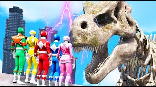 Power Rangers VS Giant T-Rex Skeleton! World Biggest Skeleton T-Rex