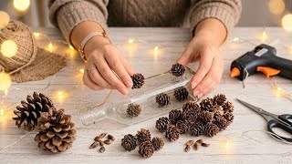 So magical! ✨ I transformed an ordinary glass bottle and pine cones into a magical lamp.