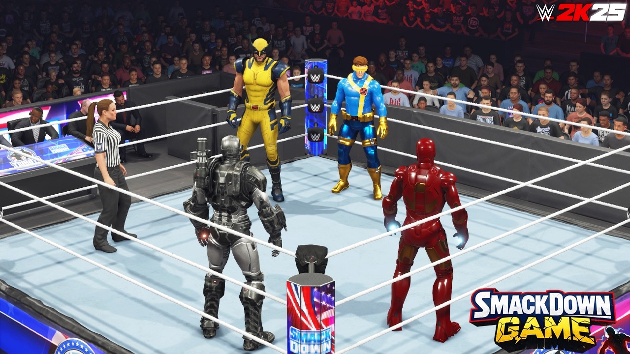 X-Men vs Avengers in WWE 2K25 | Wolverine & Cyclops vs Iron Man & War Machine – Epic Tag Match