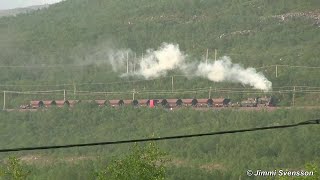 R976 ÅNGLOK drar malmvagnar Kiruna-Vassijaure 2-3 Juli 2022 Sweden Steam locomotive pulls ore wagons