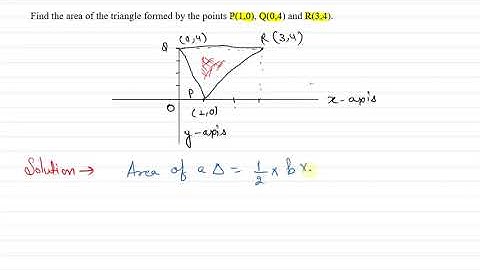 Find the area of the triangle formed by the points P (1,0), Q (0,4) and R (3,4).