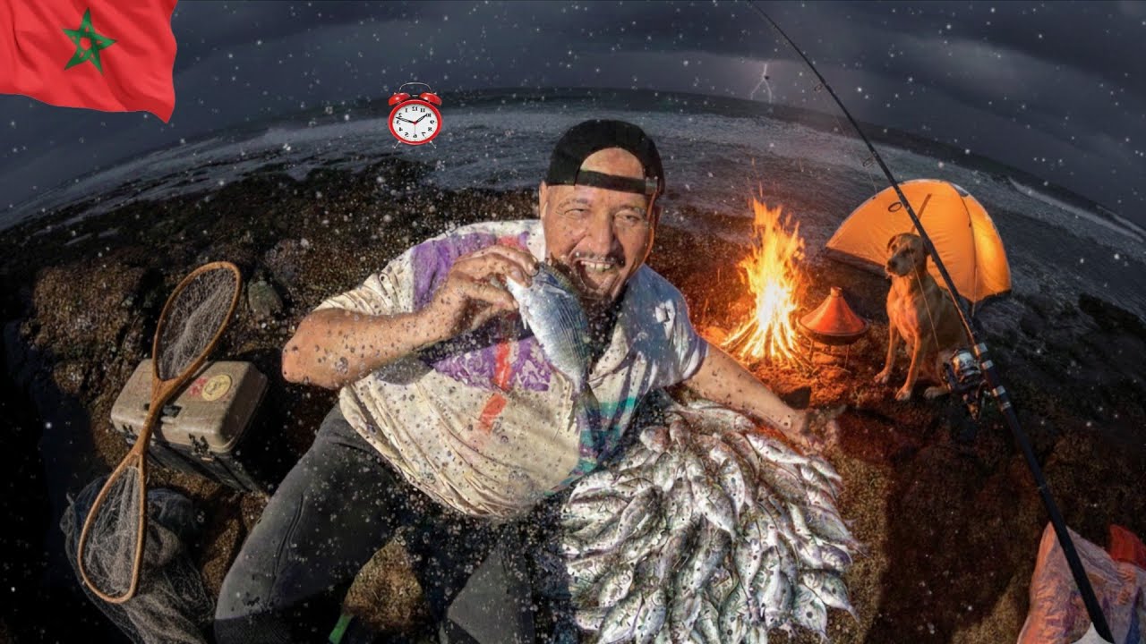 24 ساعة في ظلام البحر… صنارة وشباك تفرّغات، درعي بـ3 كيلو وطاجين فوق الموج! 🎣🔥🌊