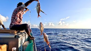 Hand Line Fishing at 300 Feet Deep for Rosy Snapper