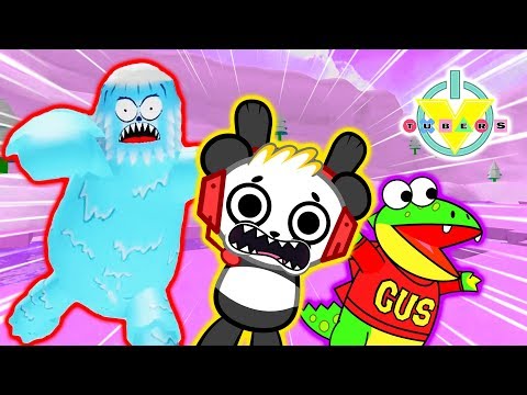 ESCAPE ANGRY YETI ! Roblox Snowball Fight Sim Let's Play with Combo Panda Vs Gus