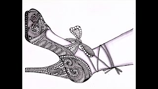 High heel Sandal drawing using Mandala art | Princess's Sandal drawing | Fashion shoe doodle art