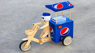 Make A Pepsi Cycle Rickshaw With Robot  Ice Cream Trolley From Pepsi Cans  Electric Bike