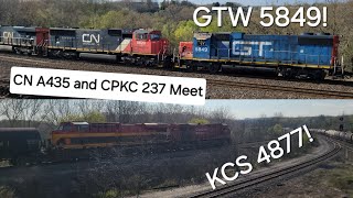 (Meet/GTW 5849/KCS 4877 on CP) CN-A435 2340 leads 5620 and GTW 5849 and CPKC 237-8942 leads KCS 4877