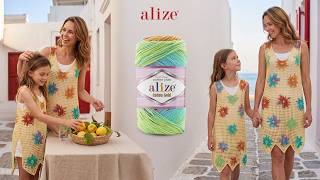 Alize Cotton Gold Ile Zincir Çiçek Detaylı Elbise