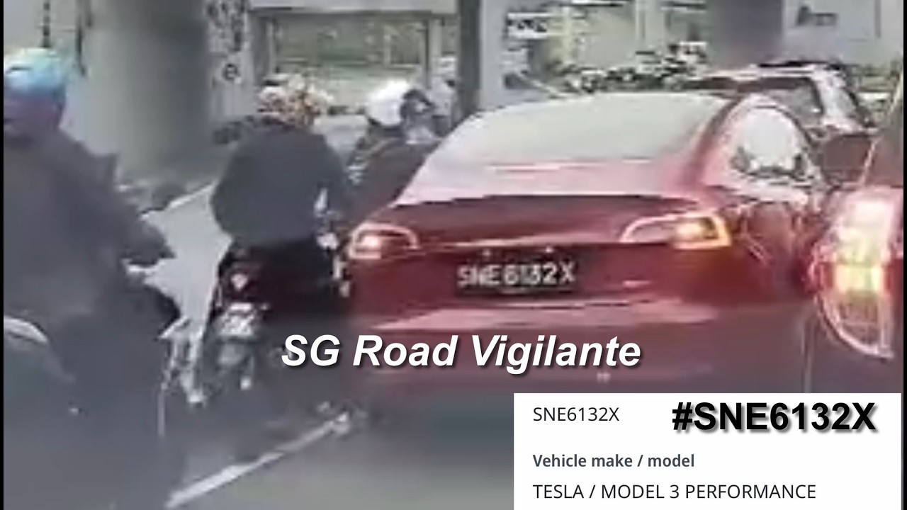 28jul2026  jb checkpoint#SNE6132X tesla model 3 cut queue  ggggget kick for blocking motorcyclist