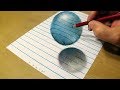 Blue Ball - How to Draw 3D Sphere on Line Paper - by Vamos