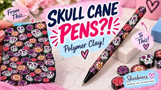 I Covered Pens With Polymer Clay Skull Canes! 💀🌸 | Easy Tutorial