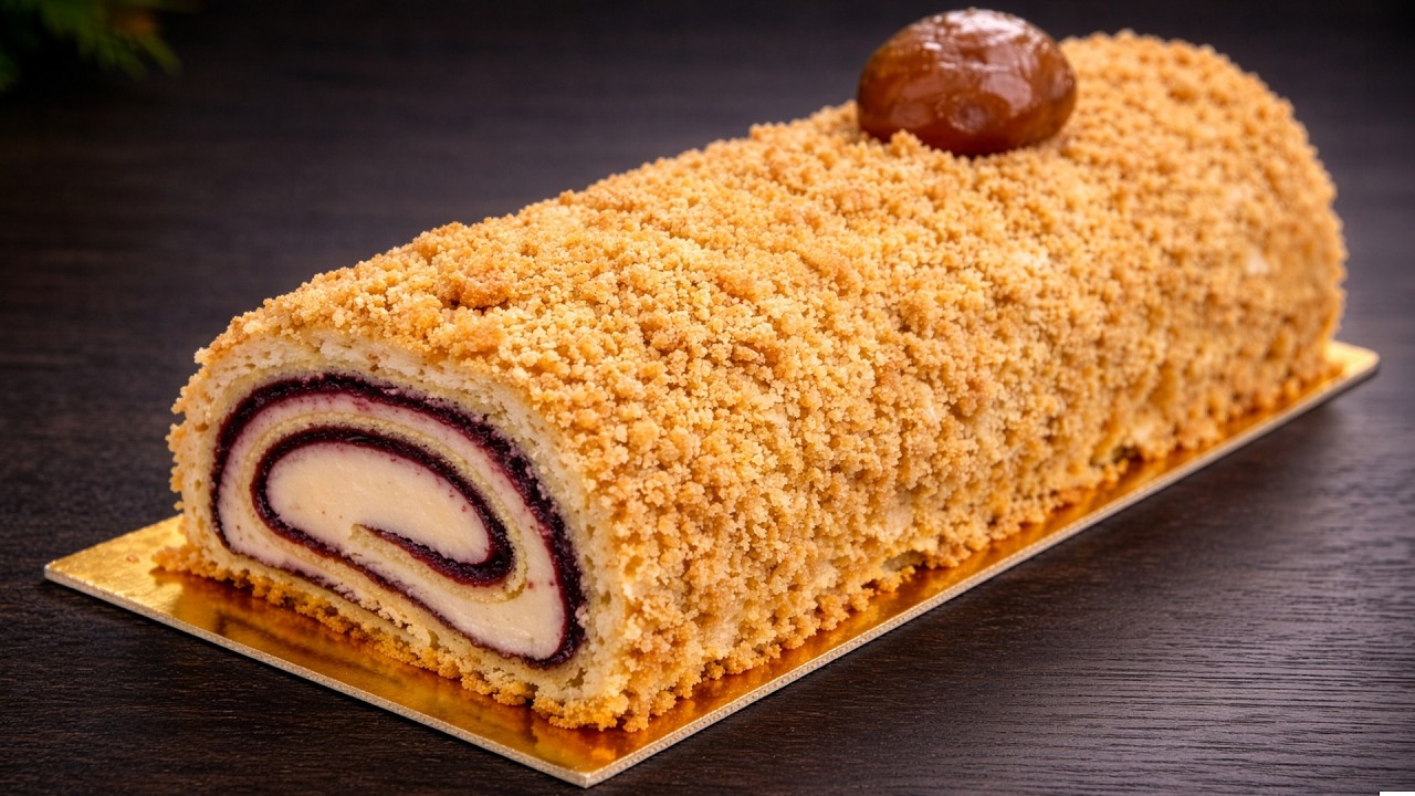 Bûche crème de marron & fruits rouges