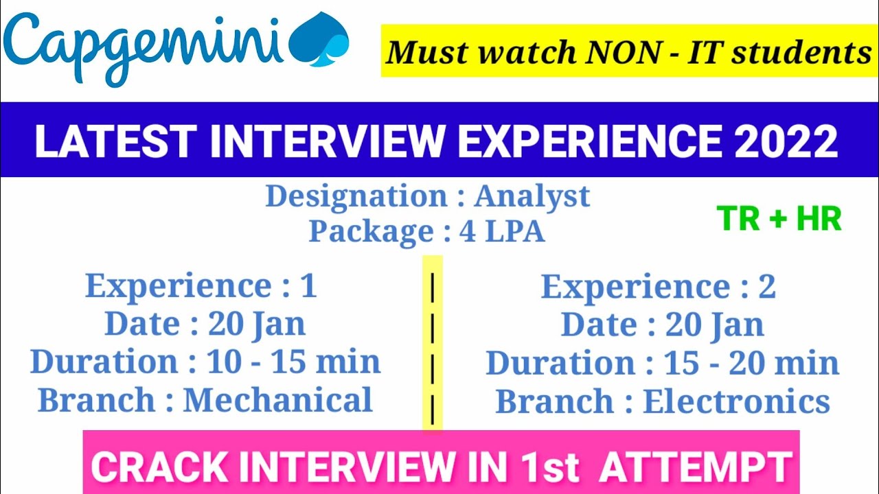Capgemini latest interview experience 2022 batch | Capgemini non it ...