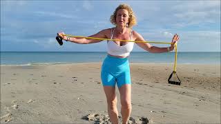 🌞👾🌊 Resistance Band Workout At The Beach | Reba On The Road Fitness