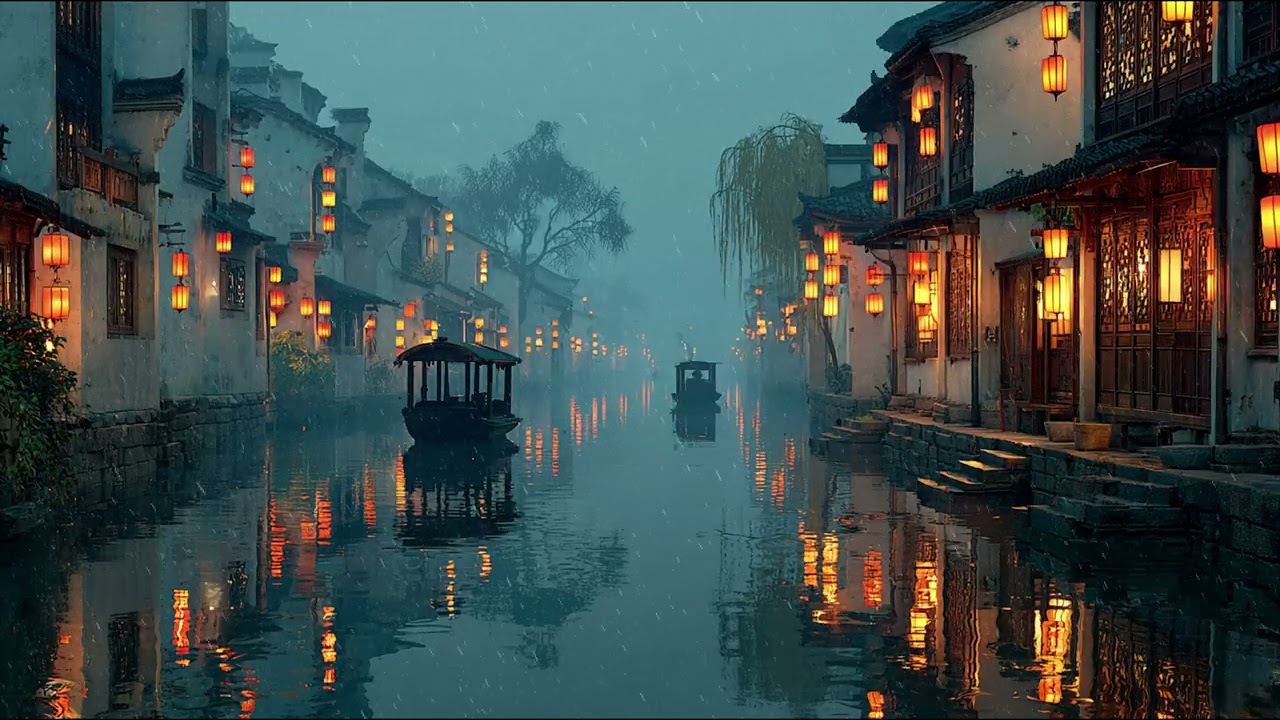 Lantern-Lit Canal Village 🌙 Peaceful Night Ambience | Relaxing LoFi Atmosphere (1 Hour)