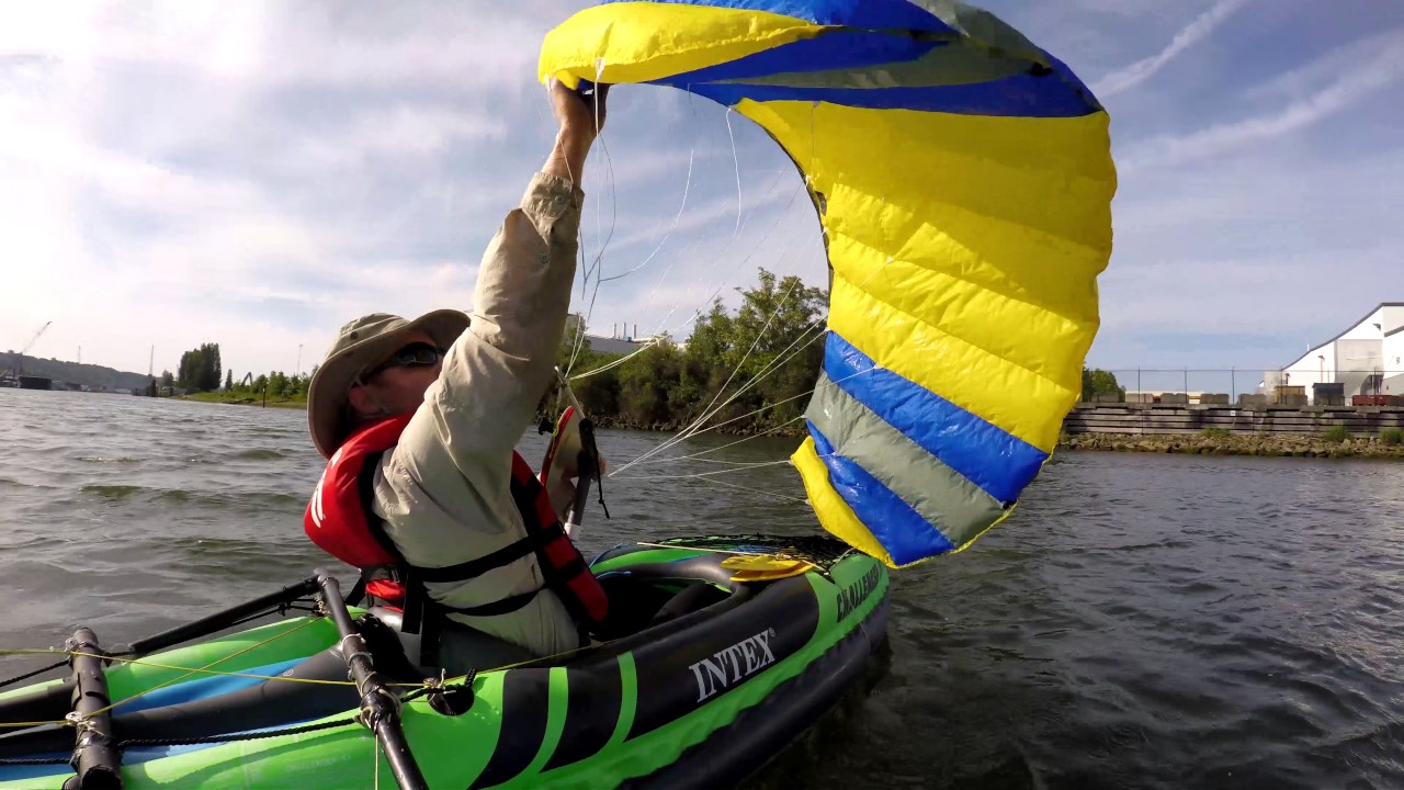 Kayak Intex Challenger (wind power experiment) - YouTube