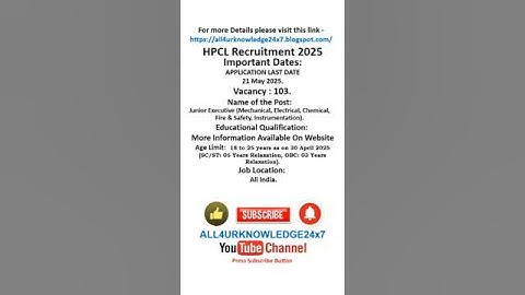 Hindustan Petroleum Corporation Limited, HPCL Recruitment 2025.|@all4urknowledge24x7 #job #shorts