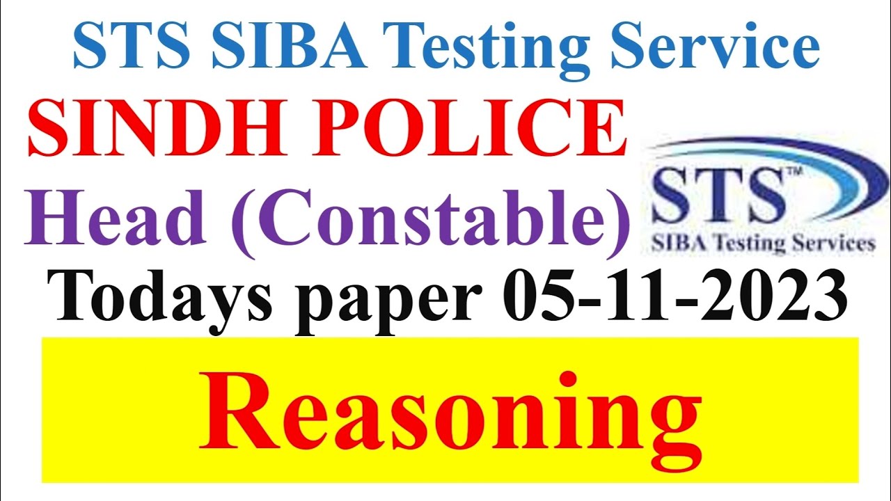 Reasoning MCQs Sindh Police Constable Past Paper 2023 STS Head Constable Past Paper 2023
