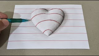 3d drawing heart on paper for beginners step by step