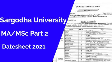 MA /MSc part 2 datesheet 2021 university of sargodha | MA/MSc date sheet 2021