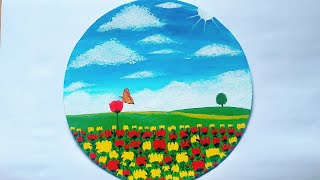 Tulip garden painting/Step-by-step/Acrylic painting tutorial/Painting for beginners🎨