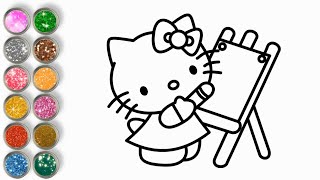 Hello Kitty Painting 💚💙❤️💖 Glitter Coloring Pages For Kids 💚💙❤️💖 Drawing Easy 💚💙❤️💖