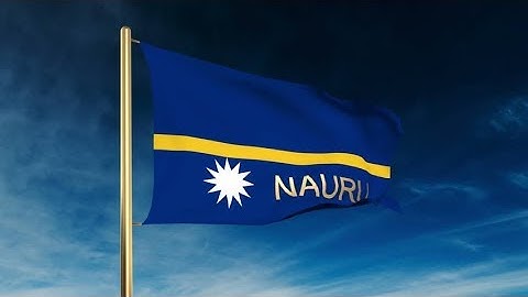 4K Nauru flag slider style with title. Waving in the wind with cloud background animation Stock