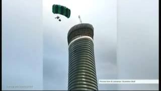 Base jump from The Shard - BBC London News - 12th March 2016