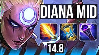 DIANA vs TALIYAH (MID) | 14/2/5, Legendary, 1400+ games, Rank 8 Diana | KR Challenger | 14.8