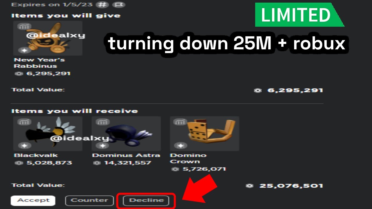 declining a 25m robux trade for my rabbinus dominus! - YouTube