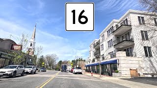⁴ᴷ⁶⁰ Driving Massachusetts Route 16 (Washington Street) in Wellesley, Massachusetts