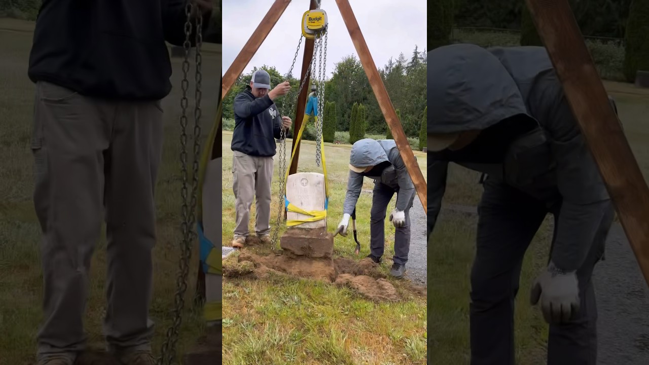 Raising and Leveling World War I Veteran Headstone.  #veteran #worldwar #cemetery #grave
