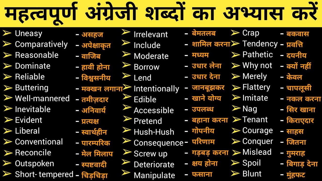 Most Important English Words Meaning Basic English Words Improve 