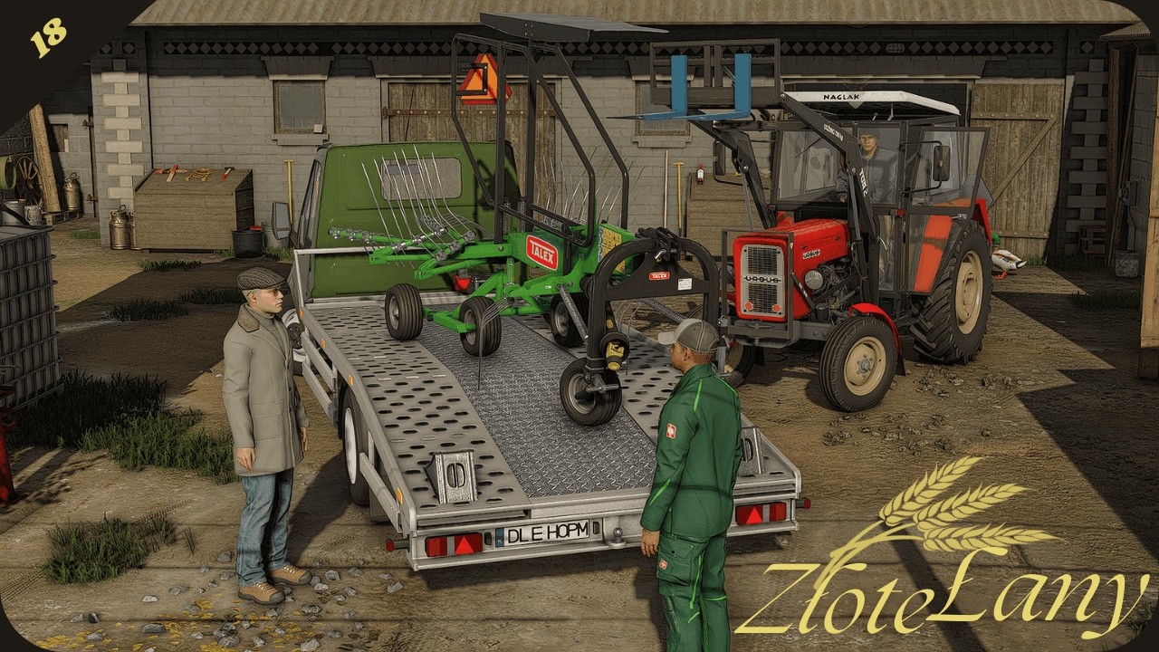 Złote Łany - Nowy sprzęt na gospodarstwo - rozładowanie sprzętu - obrządek u bydła.