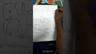 Elephant scenery drawing tutorial for beginners/step by step scenery drawing #sandipanart #drawing