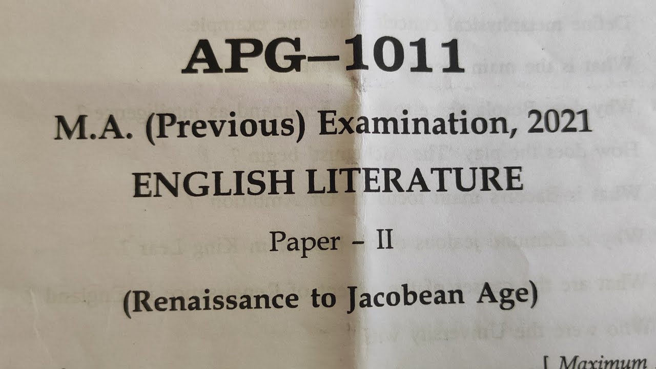M.A PREVIOUS ENGLISH LITERATURE PAPER II 2021 