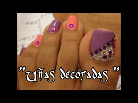 Uñas de los Pies Decoradas con piedritas diseño facil/Easy Toe nail art  with stones Gems - YouTube
