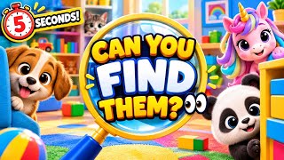 Can You Find All 10 Hidden Animals 🐶🦄🐼 | 5-Second Kids Challenge!