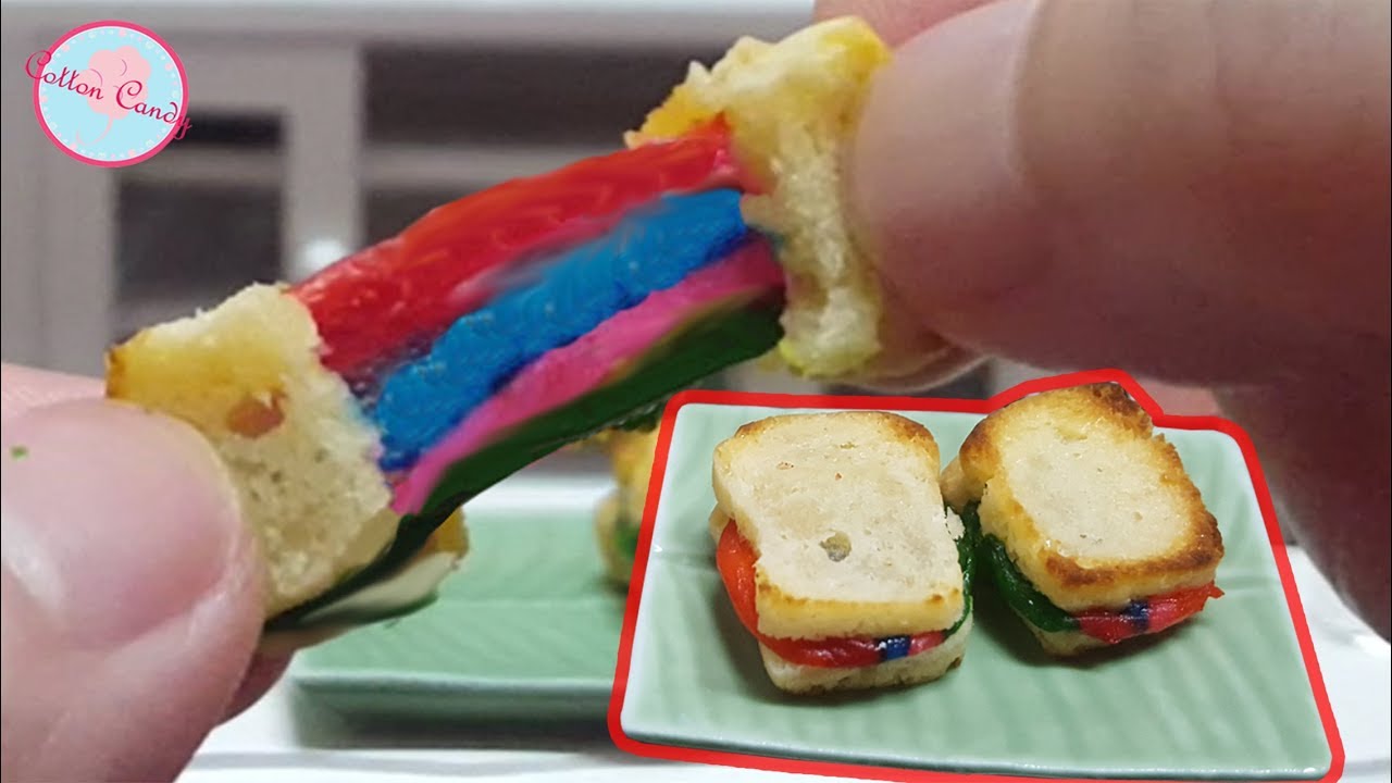 Mini Food อาหารจิ๋ว 食べれるミニチュア ขนมปังชีสยืดสายรุ้ง แซนวิชชีสสีรุ้ง Rainbow  Grilled Cheese - Youtube
