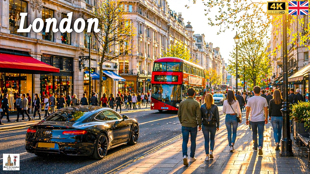 London Walking Tour ☀️ Walking Most Vibrant Streets of London | Spring Vibes 🌻 True 4K