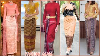 Thai Traditional Blouse And Skirts/Women Shirt Lao Vintage Silk Clothing 2023