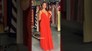 Summer fashion: orange color maxi dress #fashion #highheels #walking