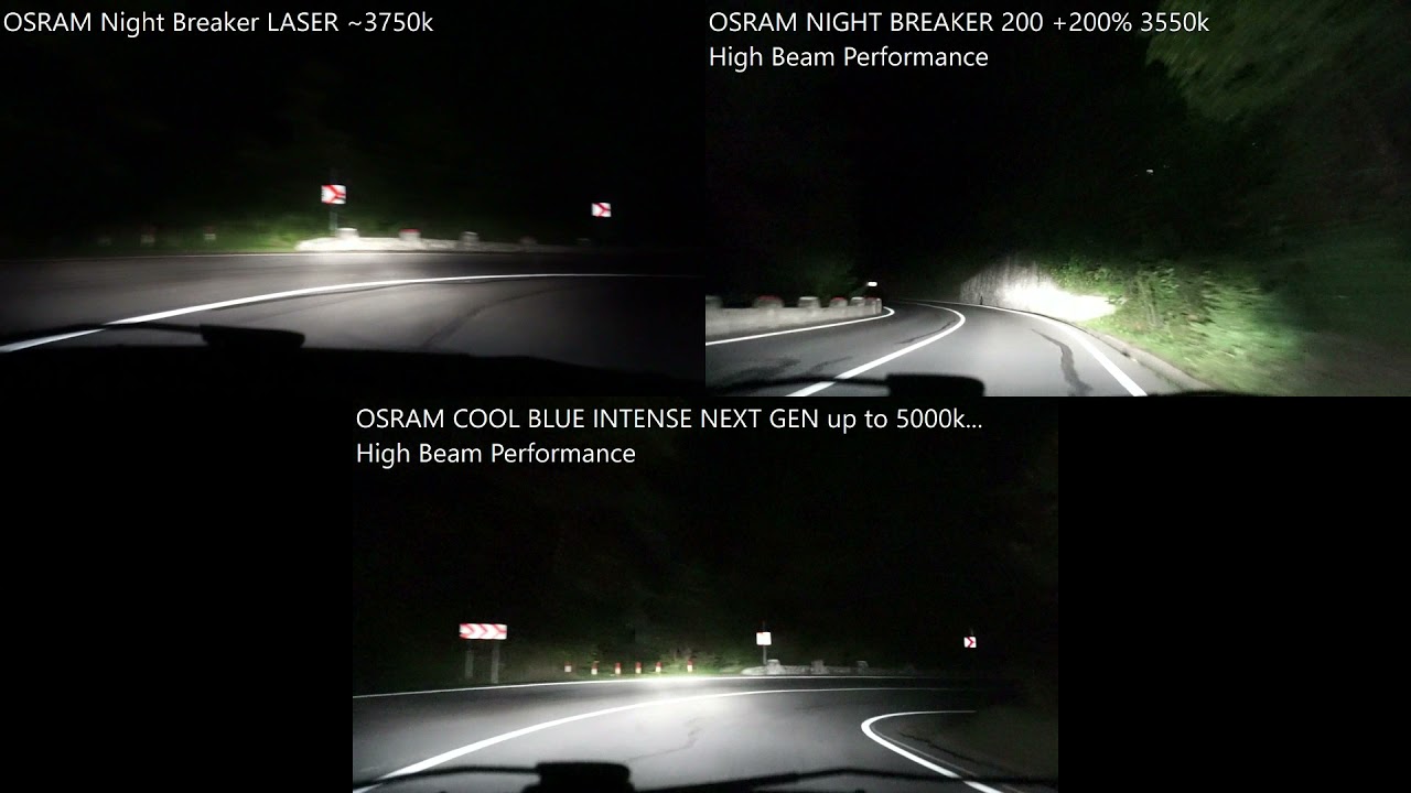 High Beam Performance OSRAM NIGHT BREAKER +200% vs NIGHT BREAKER LASER 