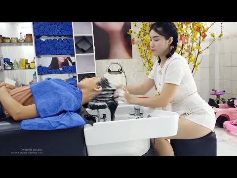 Vietnamese barbershop, relaxing shampoo service to relieve stress, for deep sleep